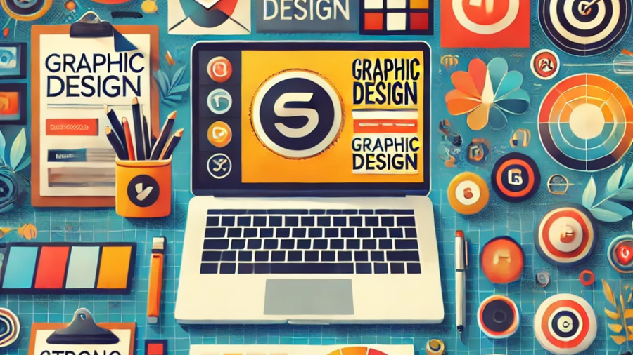 DALL·E 2025-01-24 10.34.38 - An illustration showcasing the importance of graphic design in branding. The image features a professional designer's workspace with tools like a lapt