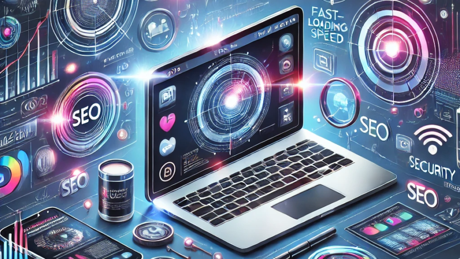 DALL·E 2025-01-27 16.44.12 - An illustration of a modern business website interface for 2025, showcasing essential features such as mobile responsiveness, clear navigation, fast-l