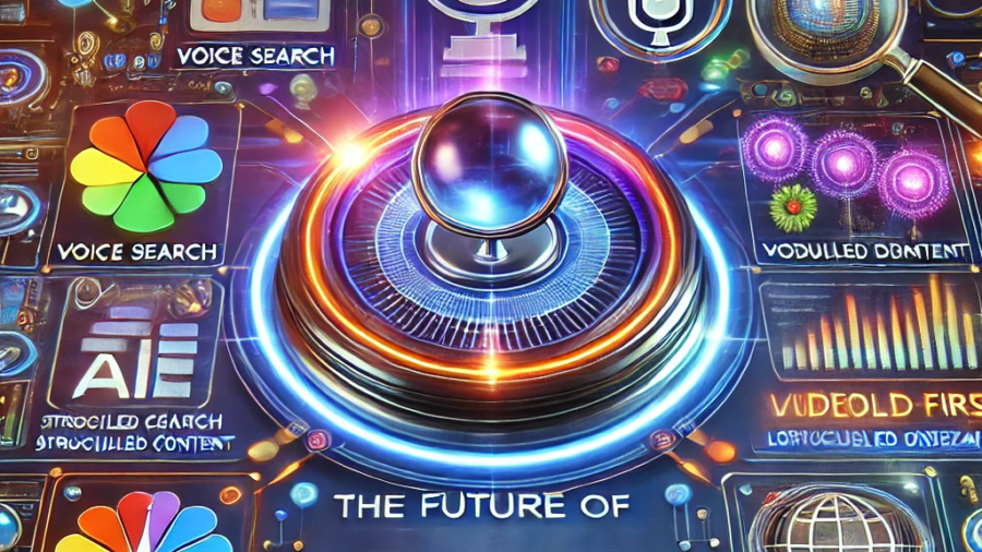 DALL·E 2025-02-03 21.43.45 - A futuristic digital illustration depicting the future of SEO in 2025. The image features a high-tech search engine interface with elements representi