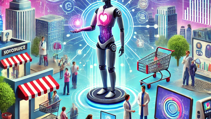 DALL·E 2025-02-20 10.12.28 - A futuristic digital illustration depicting artificial intelligence transforming various industries. The image features AI-powered robots assisting do